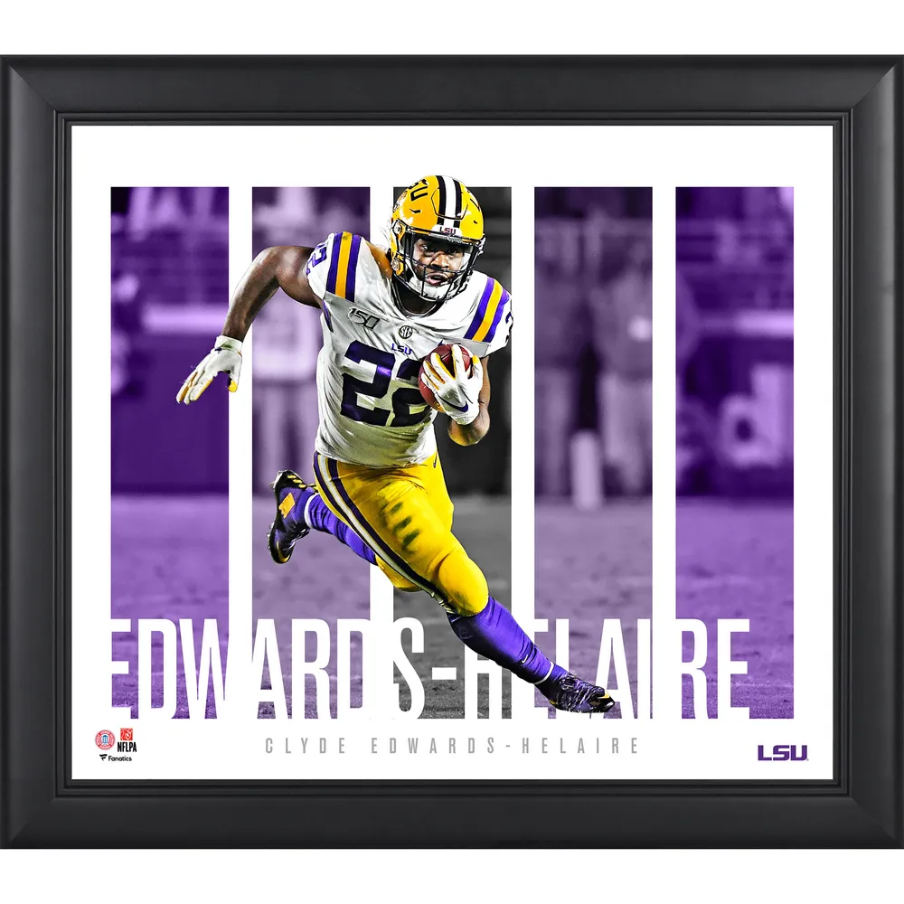 Clyde Edwards-Helaire LSU Tigers Unsigned White Jersey Running Photograph