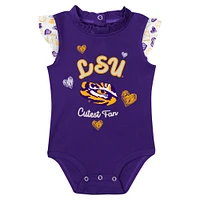 Girls Newborn Purple LSU Tigers Happy Hearts  2-Pack Bodysuit Set