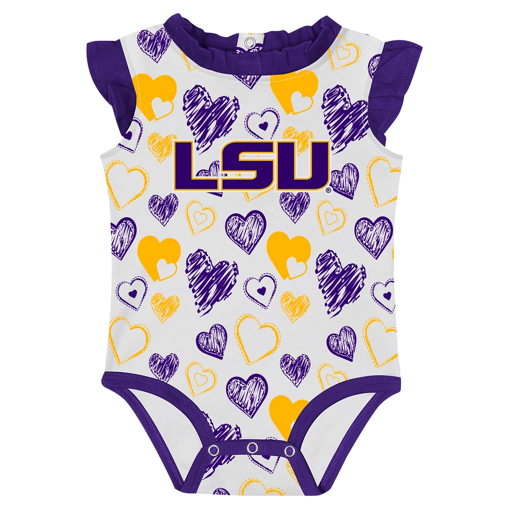 Girls Newborn Purple LSU Tigers Happy Hearts  2-Pack Bodysuit Set