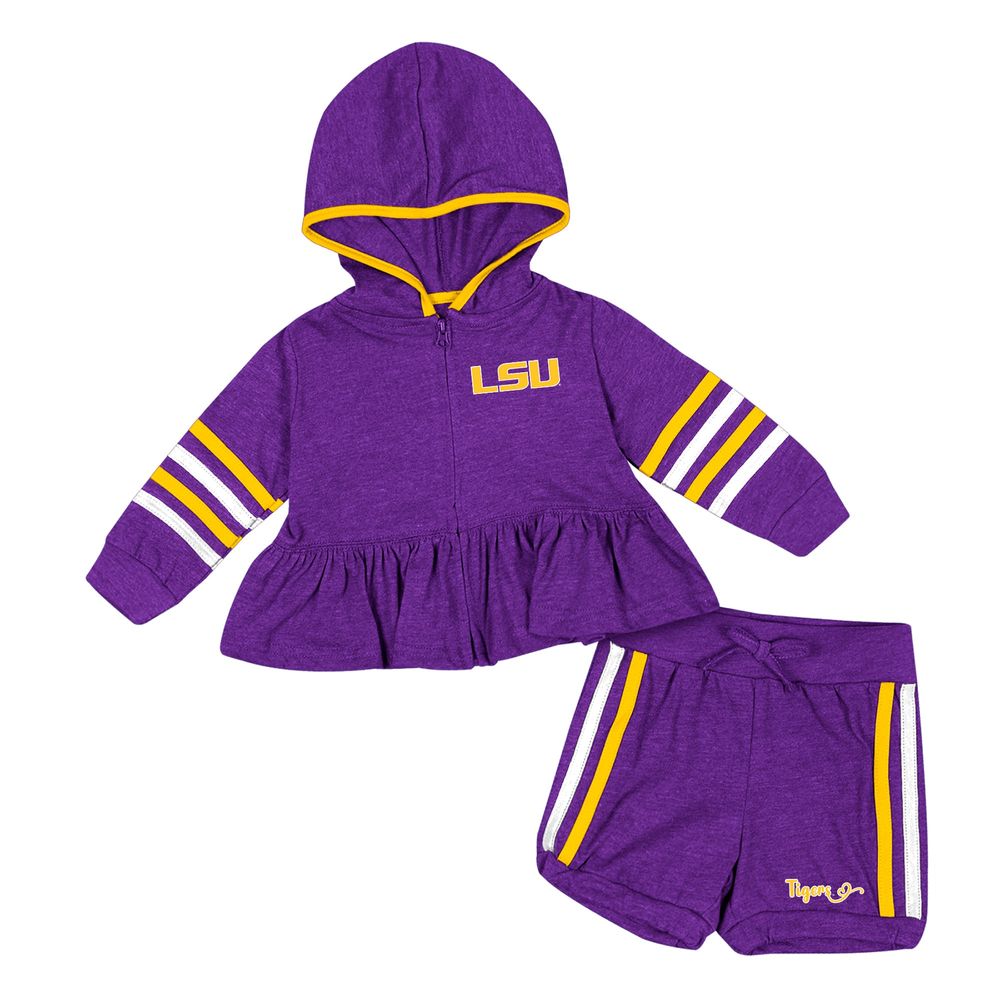 Girls Infant Colosseum Purple LSU Tigers Spoonful Full-Zip Hoodie & Shorts Set