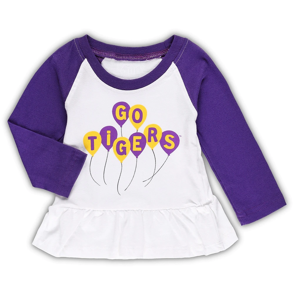 Girls Infant Wes & Willy Purple/White LSU Tigers Balloon Raglan 3/4-Sleeve T-Shirt Leggings Set