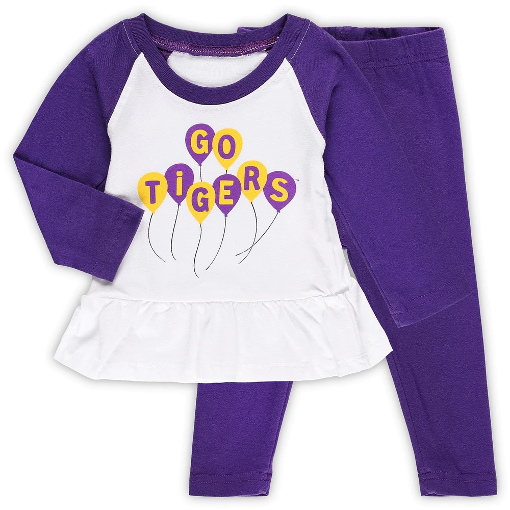 Ensemble t-shirt et leggings à manches 3/4 raglan LSU Tigers ballon violet/blanc pour bébés filles Wes & Willy