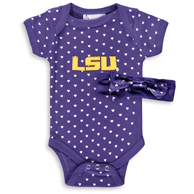 Ensemble bandeau et body violet LSU Tigers Hearts pour nouveau-nés nourrissons