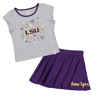 Girls Toddler Colosseum Heather Gray/Purple LSU Tigers Two-Piece Minds For Molding T-Shirt & Skirt Set