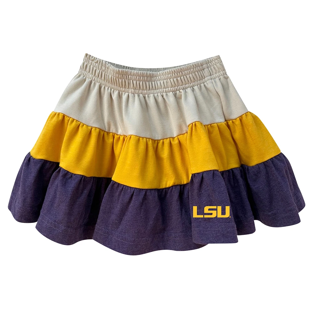 Girls Toddler Wes & Willy Tan LSU Tigers Tri-Blend Sleeveless Full-Zip Hoodie Tiered Skirt Set