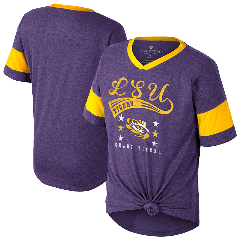 T-shirt violet à nouer sur le devant pour jeunes filles Colosseum LSU Tigers Frontier