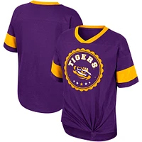 T-shirt à col en V noué sur le devant pour filles Colosseum Purple LSU Tigers Tomika