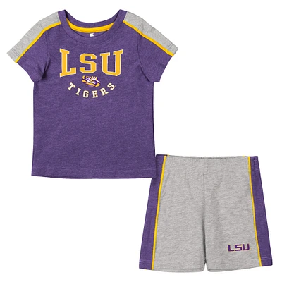 Ensemble t-shirt et short Norman LSU Tigers Colosseum violet/gris chiné pour bébé