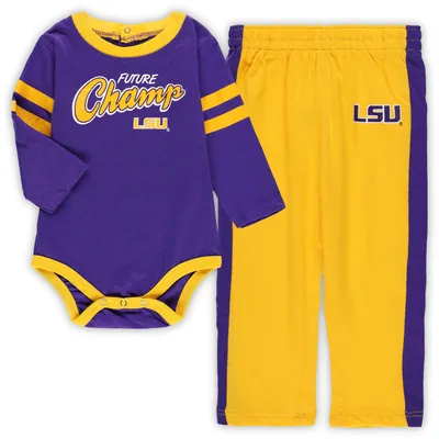 LSU Tigers Infant Little Kicker Long Sleeve Bodysuit and Sweatpants Set - Purple/Gold