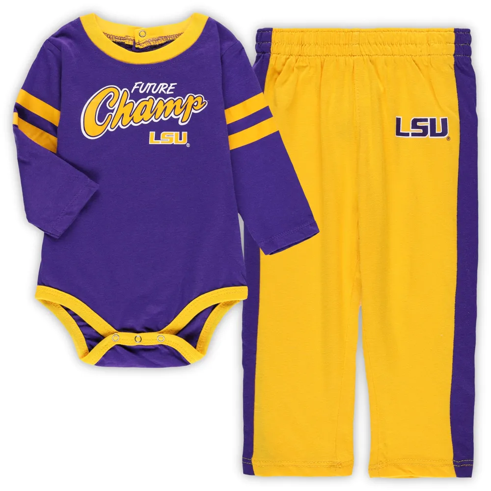 Ensemble body à manches longues et pantalon de survêtement LSU Tigers Little Kicker violet/or pour bébé