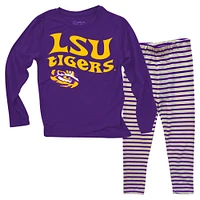 Ensemble haut à manches longues et leggings rayés tri-blend pour bébé Wes & Willy LSU Tigers