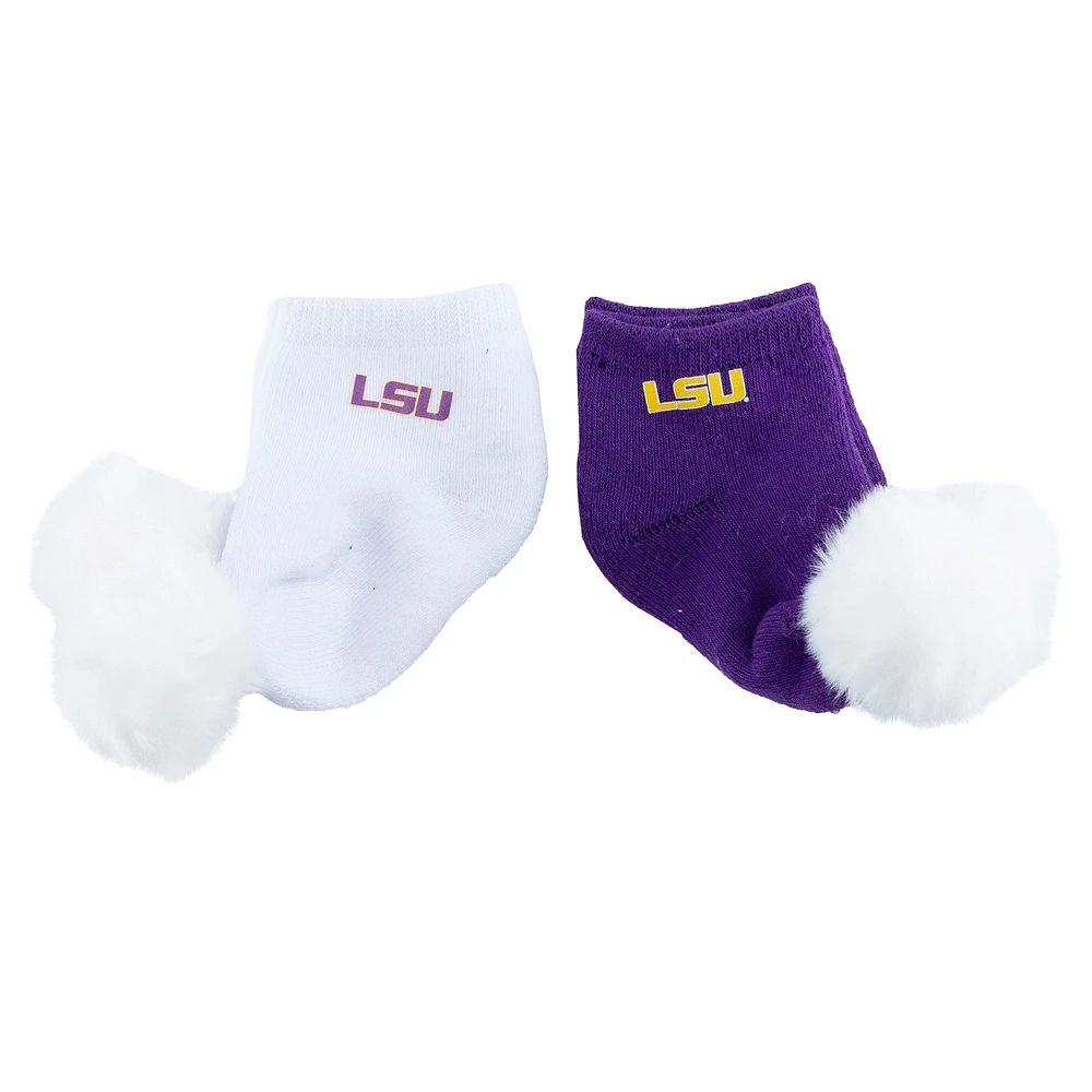 Lot de deux paires de chaussettes à pompon ZooZatz LSU Tigers pour bébé