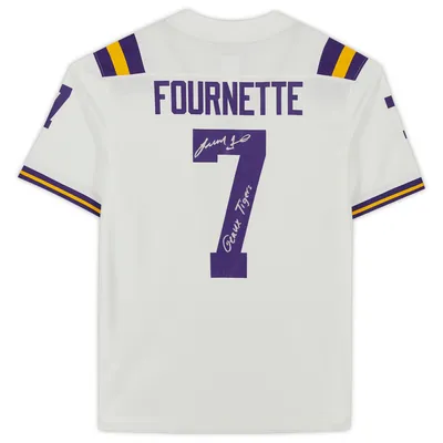 Leonard Fournette LSU Tigers Unsigned Purple Jersey Celebrating After  Touchdown Photograph