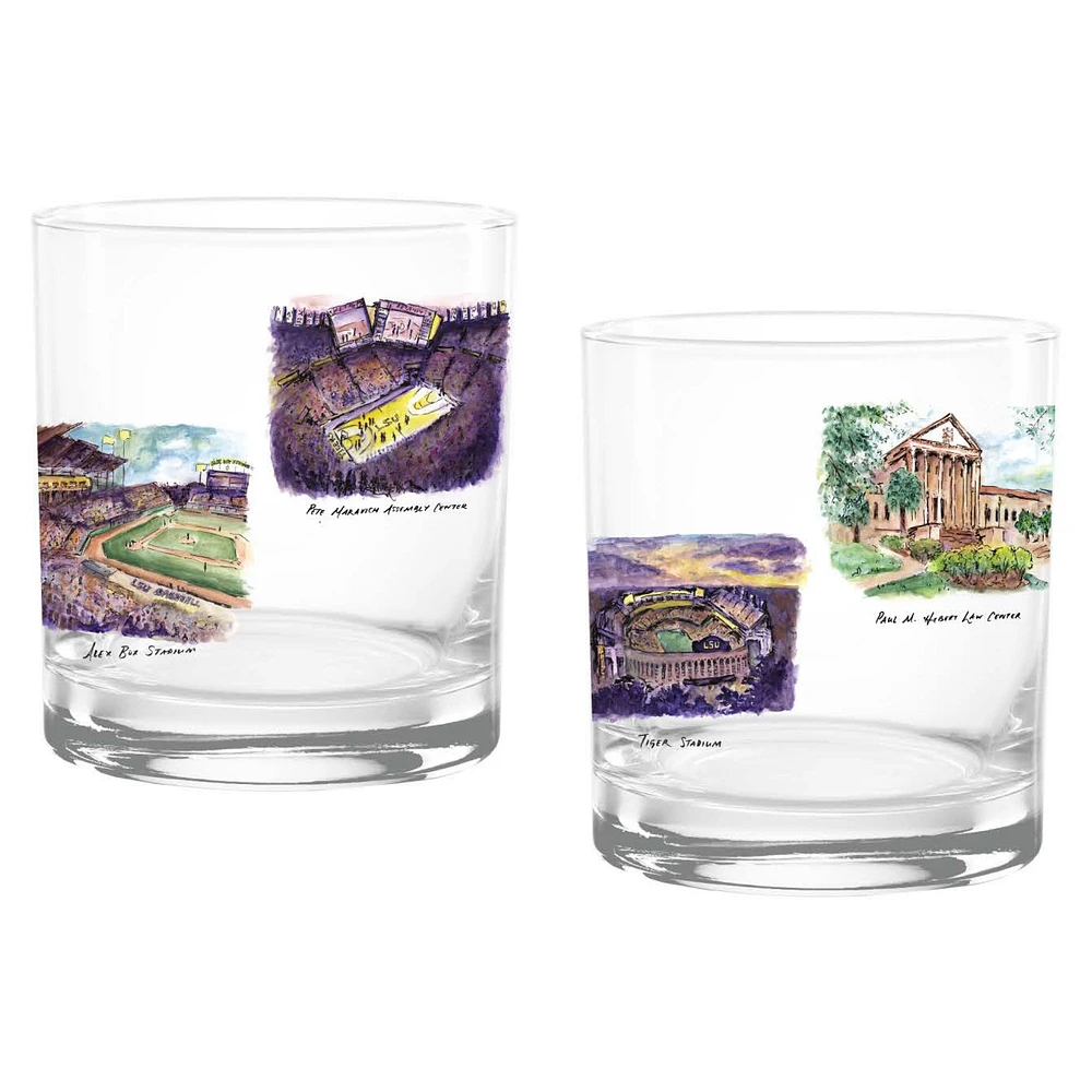 Lot de 2 verres à whisky LSU Tigers de 14 oz. Ensemble de roches universitaires Laura Wilcox