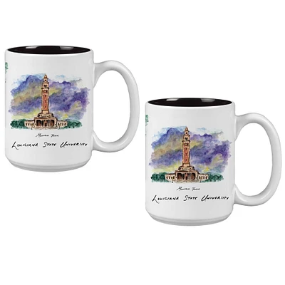 Lot de 2 tasses de 15 oz des Tigers de LSU. Ensemble de tasses de l'Université Laura Wilcox