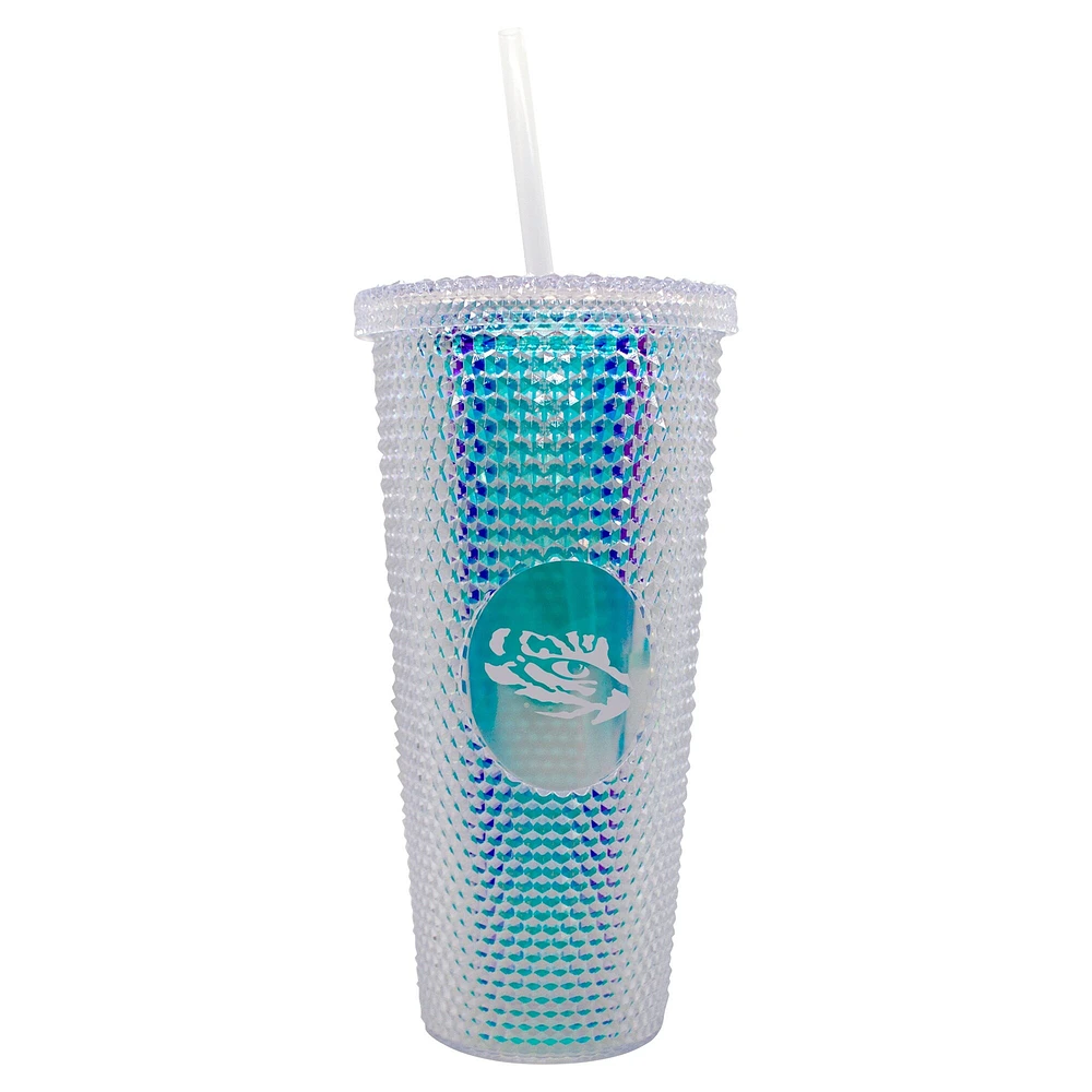 Tigres LSU 24oz. Gobelet de voyage clouté irisé avec paille