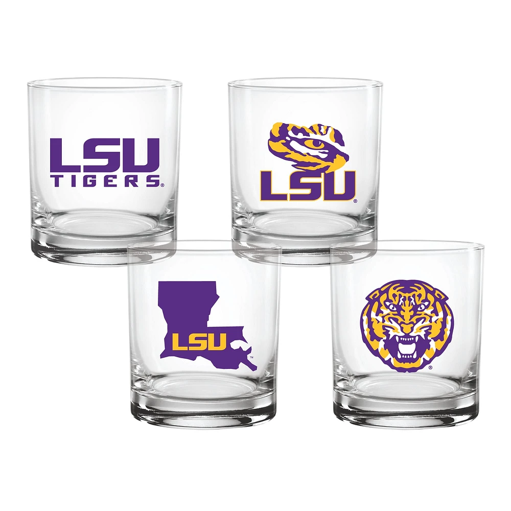 Lot de 4 verres à whisky de collection LSU Tigers de 14 oz