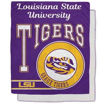 LSU Tigers Couverture Sherpa en flanelle polaire avec emblème rétro 127 x 152,4 cm