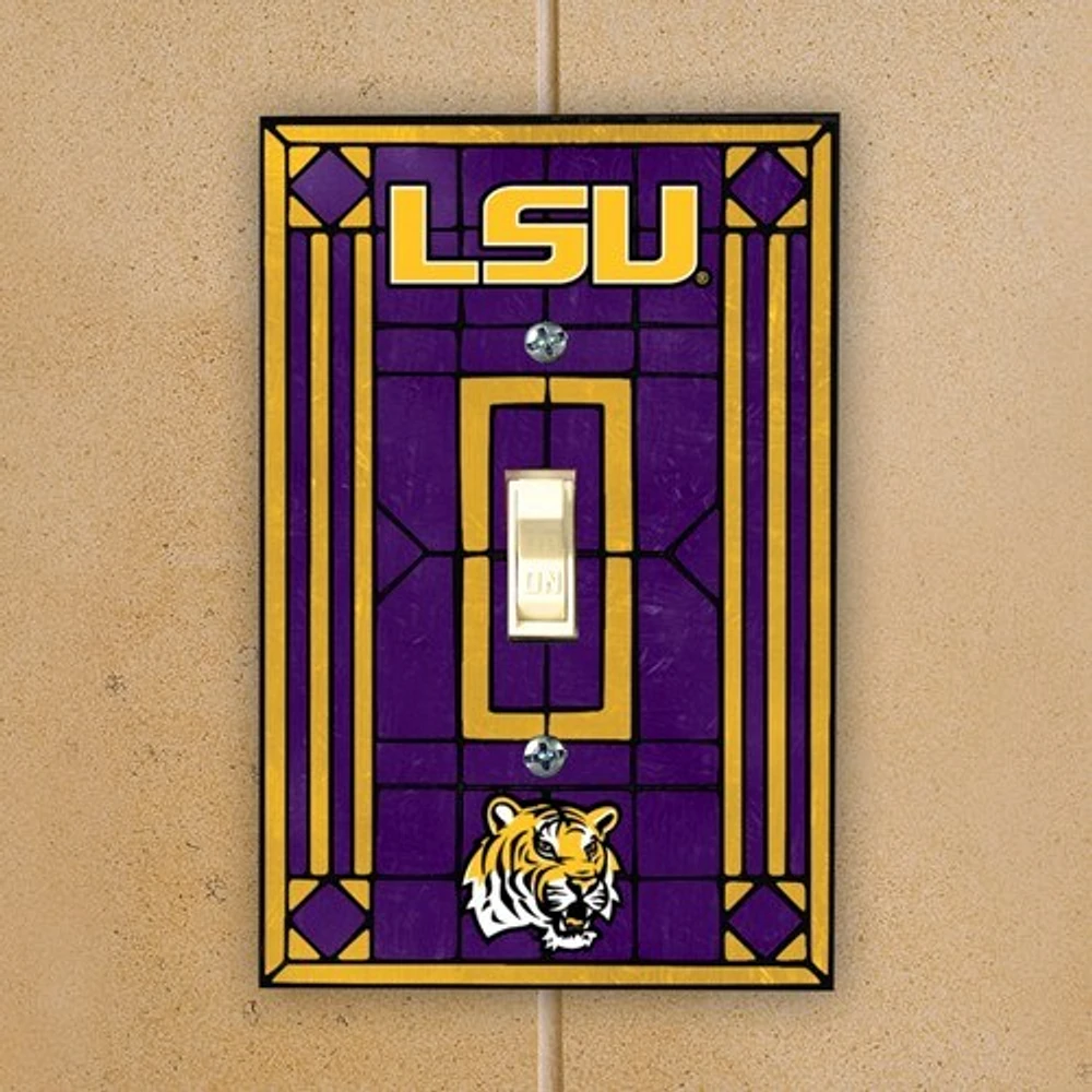 Couvercle de plaque d'interrupteur en verre d'art violet LSU Tigers