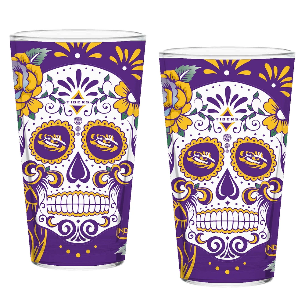 LSU Tigers Pack de deux 16oz. Ensemble de verres à pinte Dia De Los Muertos