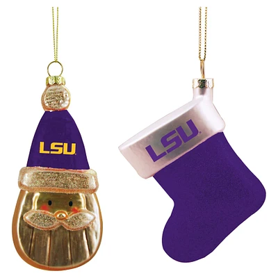 LSU Tigers Two-Pack Santa & Stocking Blown Glass Ornament Set