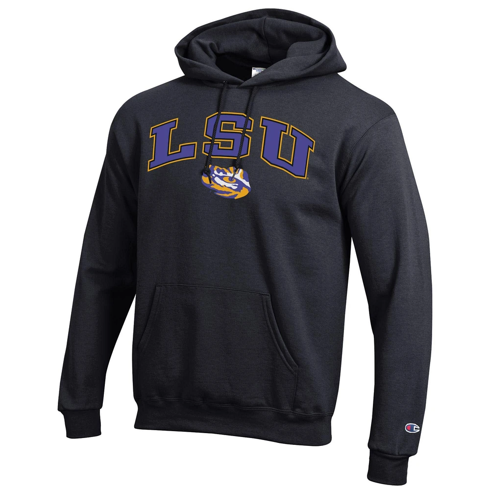 Men's Champion  Black LSU Tigers Arch Over Logo Pullover Hoodie