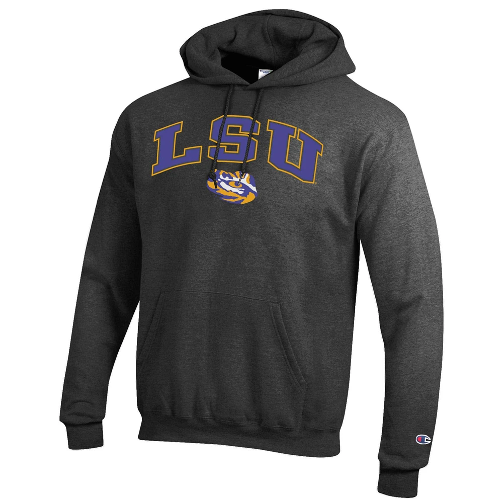 Sweat à capuche logo Arch Over Champion Charcoal LSU Tigers pour homme
