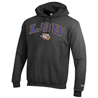 Sweat à capuche logo Arch Over Champion Charcoal LSU Tigers pour homme