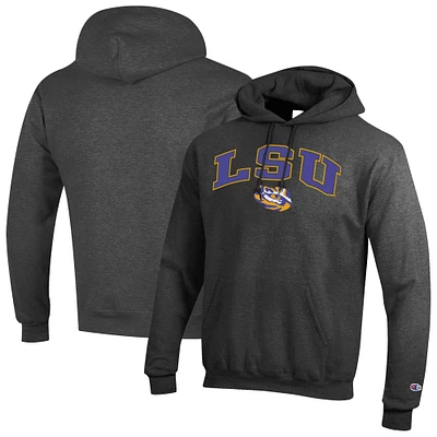 Sweat à capuche logo Arch Over Champion Charcoal LSU Tigers pour homme