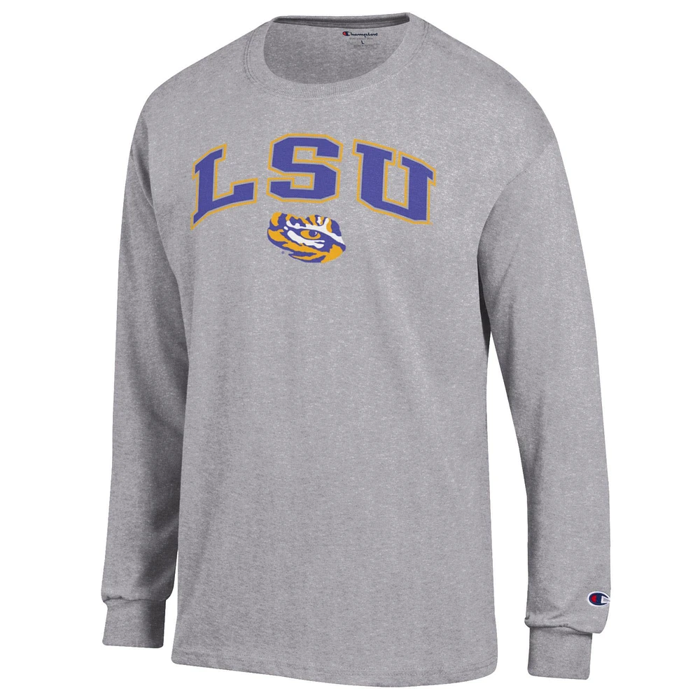 Men's Champion  Heather Gray LSU Tigers Arch Over Logo Long Sleeve T-Shirt
