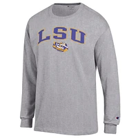 Men's Champion  Heather Gray LSU Tigers Arch Over Logo Long Sleeve T-Shirt