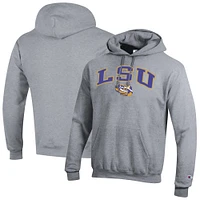 Men's Champion  Heather Gray LSU Tigers Arch Over Logo Pullover Hoodie