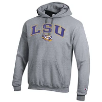 Men's Champion  Heather Gray LSU Tigers Arch Over Logo Pullover Hoodie