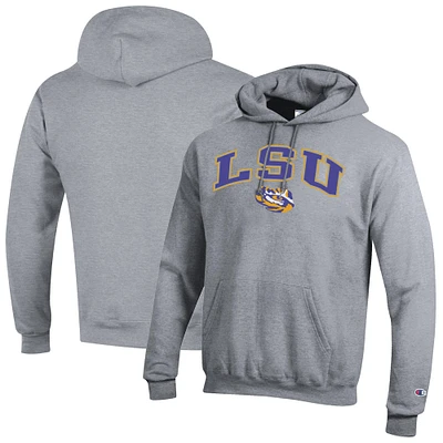 Men's Champion  Heather Gray LSU Tigers Arch Over Logo Pullover Hoodie