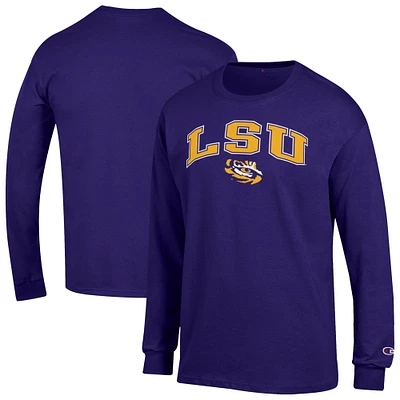 T-shirt à manches longues pour homme Champion Purple LSU Tigers Arch Over Logo