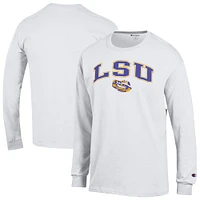 T-shirt à manches longues blanc Champion LSU Tigers Arch Over Logo pour homme