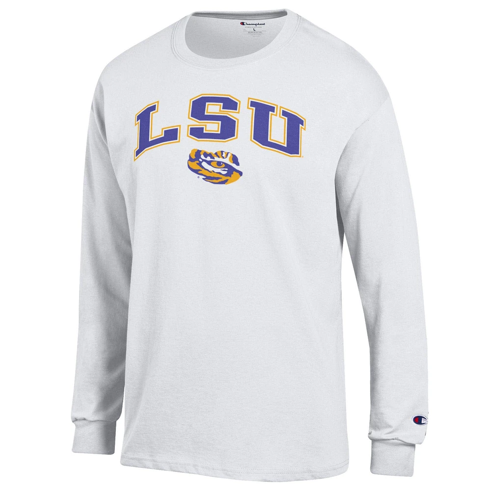 T-shirt à manches longues blanc Champion LSU Tigers Arch Over Logo pour homme