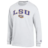 T-shirt à manches longues blanc Champion LSU Tigers Arch Over Logo pour homme