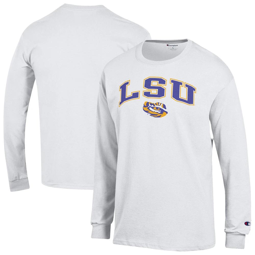 T-shirt à manches longues blanc Champion LSU Tigers Arch Over Logo pour homme