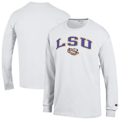 T-shirt à manches longues blanc Champion LSU Tigers Arch Over Logo pour homme