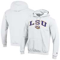 Sweat à capuche blanc Champion LSU Tigers Arch Over Logo pour homme