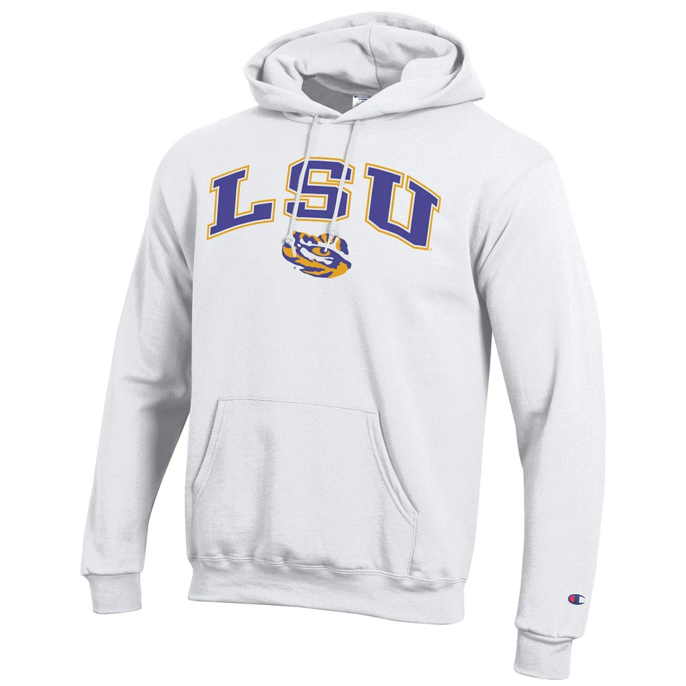 Sweat à capuche blanc Champion LSU Tigers Arch Over Logo pour homme