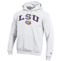 Sweat à capuche blanc Champion LSU Tigers Arch Over Logo pour homme