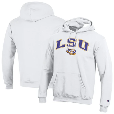 Sweat à capuche blanc Champion LSU Tigers Arch Over Logo pour homme