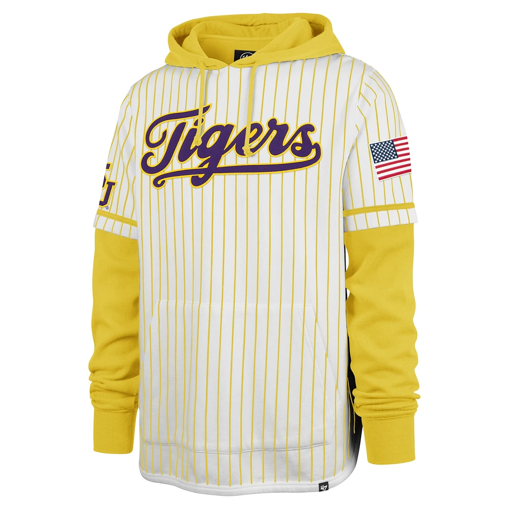 Men's '47 White LSU Tigers Double Header Shortstop Pullover Hoodie