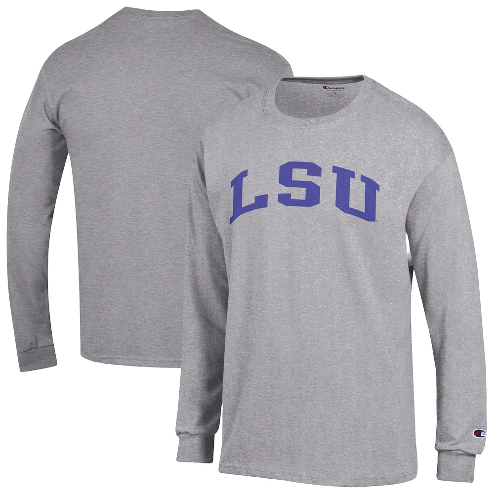 Men's Champion Heather Gray LSU Tigers Basic Arch Long Sleeve T-Shirt