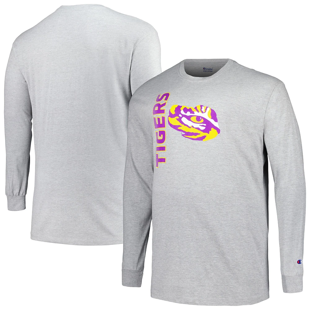 Men's Champion Heather Gray LSU Tigers Big & Tall Mascot Long Sleeve T-Shirt