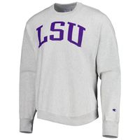 Men's Champion Heathered Gray LSU Tigers Arch Reverse Weave Pullover Sweatshirt