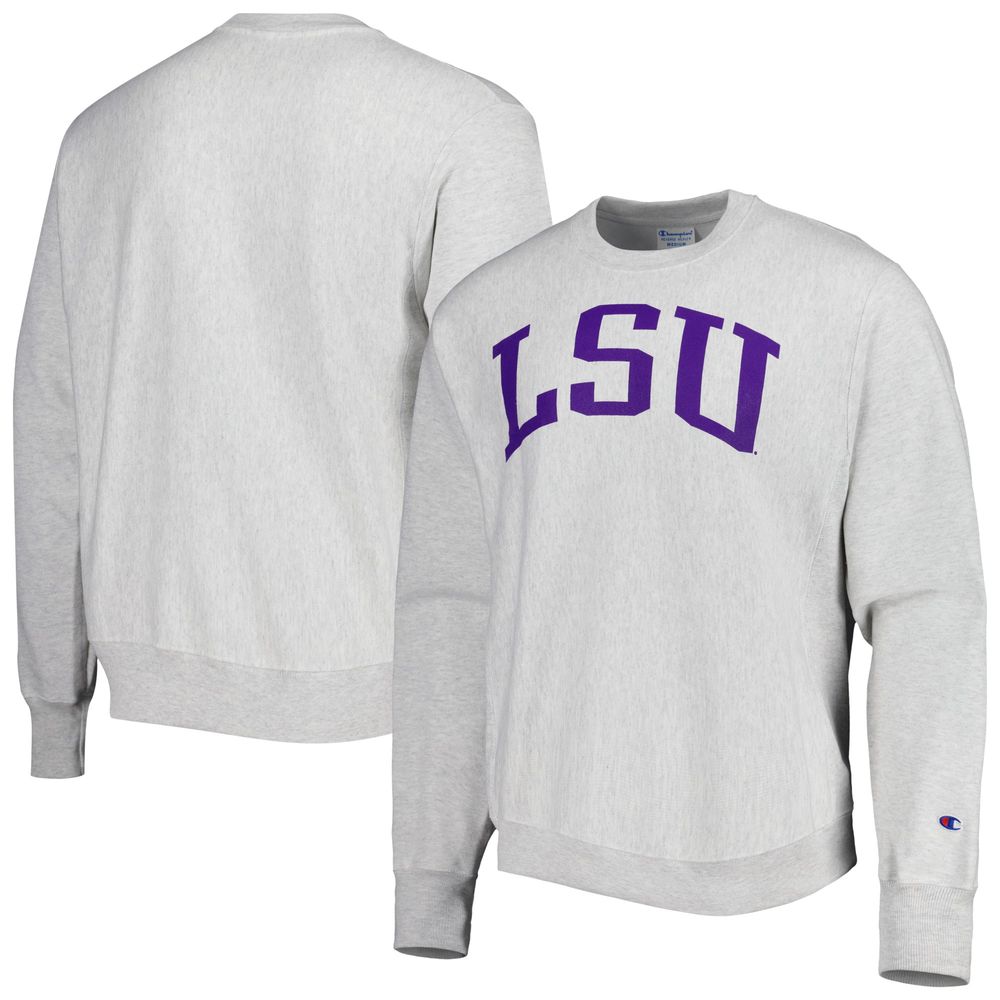 Men's Champion Heathered Gray LSU Tigers Arch Reverse Weave Pullover Sweatshirt