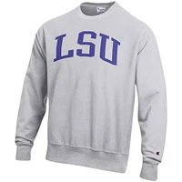 Men's Champion Heathered Gray LSU Tigers Big & Tall Reverse Weave Fleece Crewneck Pullover Sweatshirt